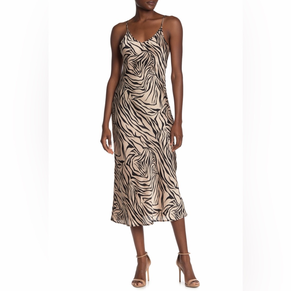 Dress Forum Zebra Print Midi Dress - Black and Tan